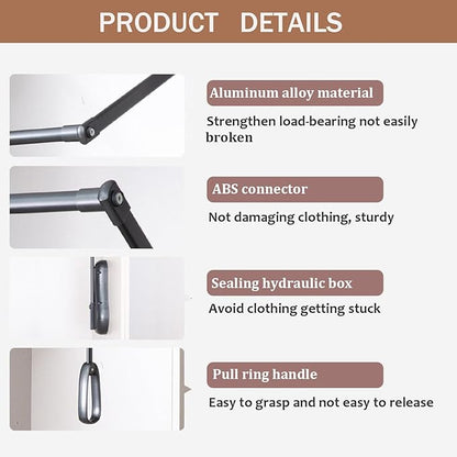 Pull Down Closet Rod for Hanging Clothes, Wardrobe Lift Rail Aluminum Alloy Organizer, Side Mounted Closet Rod for Kitchen Bedroom High Cabinets, 66 lbs Load Capacity (Black, 25.6"-33.4")