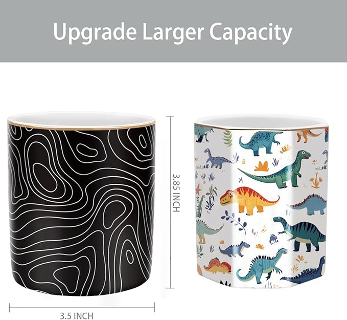 WAVEYU Pen Holder, Pencil Cup for Desk, Cute Makeup Brush Holder, Durable Ceramic Organizer Decor for Room, Office, Classroom, Abstract Pattern
