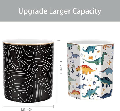 WAVEYU Pen Holder, Pencil Cup for Desk, Cute Makeup Brush Holder, Durable Ceramic Organizer Decor for Room, Office, Classroom, Abstract Pattern