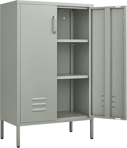 Metal Cabinet,Entryway Storage Cabinets with Adjustable Shelves,Metal Locker Cabinet for Classroom,Living Room,Grey Green