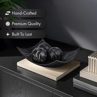 Creative Scents Black Marble Look Decorative Bowl, Coffee Table Decor for Living/Dining Room, Modern Black Catch-All Key Dish Decorations for Entryway, Black Decor - Fruit Bowl for Kitchen Counter
