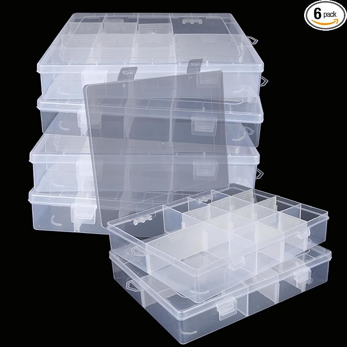36 Grids Plastic Organizer Box with Dividers - 36 Compartment Organizer, Clear Tackle Box Organizers and Craft Storage with Removable Divider, Fishing Organizer Box (14 Grids - 6PCS)