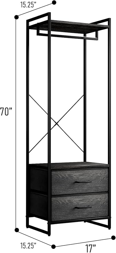 Sorbus Clothing Rack with Drawers - Clothes Stand Dresser - Wood Top, Steel Frame, & Fabric Drawers - Tall Closet Storage Organizer - Stand Alone Garment Rack for Hanging Shirts, Dresses, & Jackets