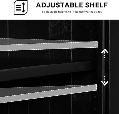 HMFULE 40" Sideboard Cabinet 2-Doors Solid Wood, Retro Buffet Cabinet with Storage Adjustable Shelf, Console Table Accent for Hallway, Living Room, Dining Room, Kitchen, Entry Way (Black)