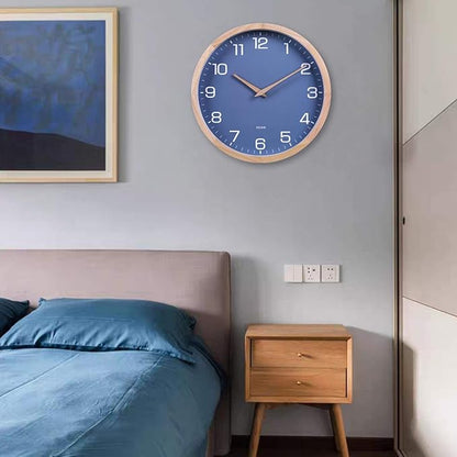 Kesin Wall Clock 12 Inch Silent Non Ticking Wood Wall Clocks Battery Operated - Wooden Blue Modern Simple Clock Decorative for Kitchen,Living Room,Bedroom,Kid’s Room
