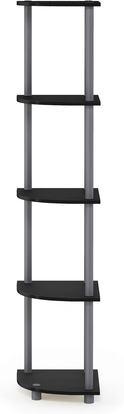 Furinno TURN-N-TUBE Corner Shelf, 5-Tier Corner Bookshelf, Open Storage Shelves, for Organization and Storage, Living Room, Home Office, Garage, Bedroom, Black