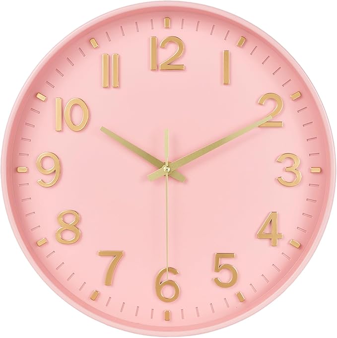 HZDHCLH Wall Clocks Battery Operated,Wall Clock Pink Gold 8 inch Wall Clock Silent Non Ticking Modern 3D Numbers for Office Kitchen Classroom Bedroom Living Room Decor