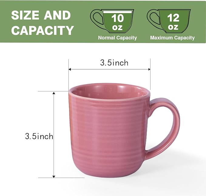Ceramic Coffee Mugs Set of 4, 12 Ounces Ceramic coffee mug,heavy mug with Comfortable Handles,Dishwasher & Microwave Safe，coffe mug Sets 4 Beautiful Colors, tea mug for Coffee, Tea. (PINK)