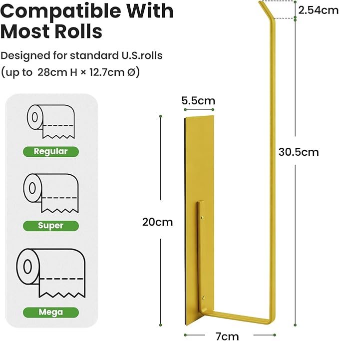 Gold Paper Towel Holder, Magnetic Paper Towel Holder for Fridge, Toilet Paper Roll Holder Magnet Towel Rack Wall Mount Fridge Organizer for Paper Towels Rolls Bathroom Pantry RV Kitchen Storage Golden