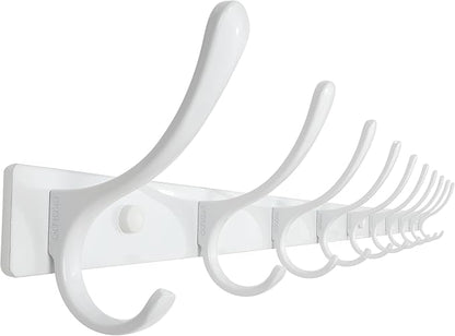 SKOLOO Wall Mounted Coat Rack - 10 Hooks, Heavy Duty, Stainless Steel, Metal Wall Hangers, Sturdy Coat Hooks for Hanging Coats, Jacket, Clothes, Hat, White