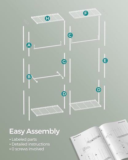 SONGMICS Clothes Rack, Freestanding Wardrobe Closet, Metal Clothing Racks, Heavy-Duty Garment Rack with Adjustable Shelves, Hanging Rods, Dividable, 15.8 x 47.2 x 70.9 Inches, Cloud White ULGR423W01