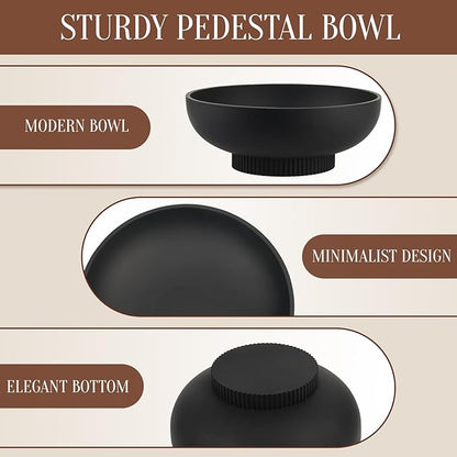 Deobath Large Resin Pedestal Decorative Bowl - Modern Handicraft Bowls for Home Decor - Fruit Bowl for Kitchen Counter - Key Bowl for Entryway Table,Matte Black