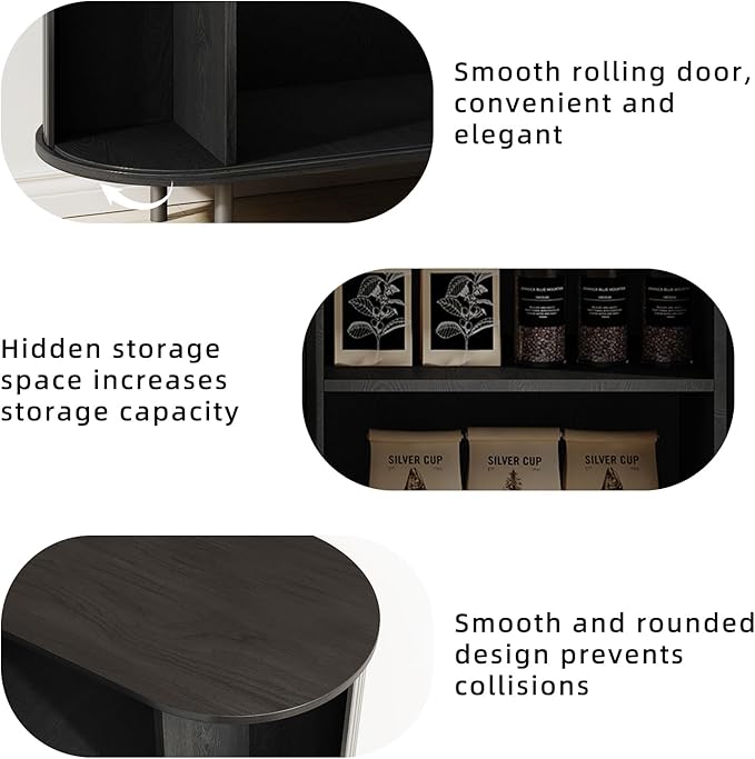 Buffet Sideboard Cabinet with Storage, 55" Fluted Cabinet with Sliding Door & Adjustable Shelf, Modern Accent Coffee Bar Console Table for Kitchen, Entryway, Black