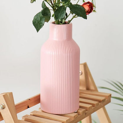 Bohemian Pink Ceramic Vase - for Pampas Grass, Mantel, Bookshelf, Entryway and Living Room Decor (Pink, 8in)