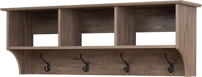 Prepac Drifted Gray 48" Contemporary Wall Mounted Coat Rack, Coat Hooks Wall Mount with 3 Shelves, Ideal for Hallway or Entryway Hanging Solution, 11.5"D x 48"W x 14.25"H