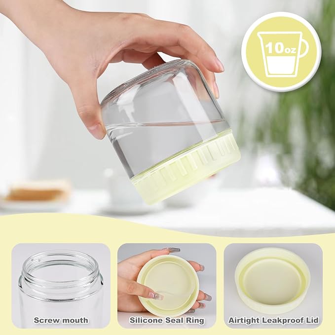SHOWIN Overnight Oats Containers with Lids, 10oz Glass Jars with Lids 4 pcs, Milk White, Wide Mouth Mason jars for Salad, Yogurt, Snacks, Meal Prep