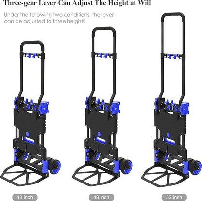 Oyoest Folding Hand Truck Heavy Duty 330LB Load Carrying,Convertible Dolly Cart with Retractable Handle and 4 Rubber Wheels,Portable Hand Truck Foldable for Luggage/Personal/Travel/Mobile/Office Use.