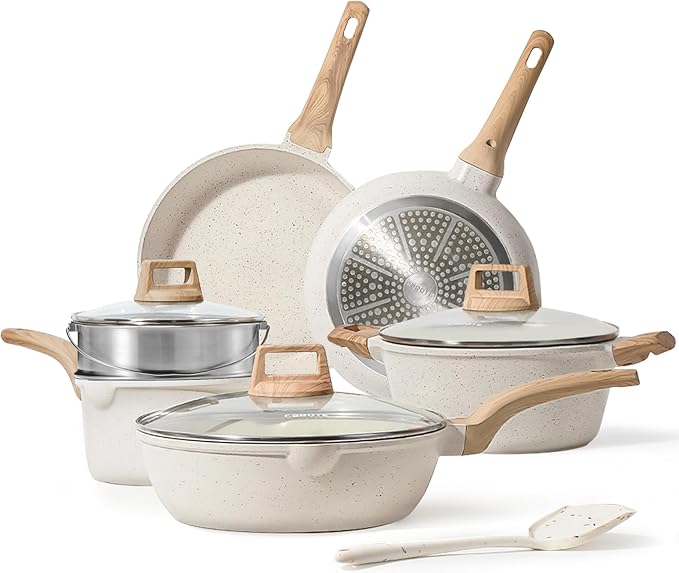 CAROTE 10Pcs Pots and Pans Set Nonstick, Non Stick Cooking Set w/Frying Pans & Saucepans, Induction Kitchen Cookware Set