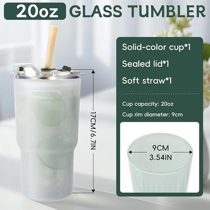 Iced Coffee Cups with Lids: Coffee Bar Accessories - Ribbed Glass Tumbler with Silicone Straw and Lid - 20oz Leak Proof Reusable Glass Cups and Tumblers with Lid and Silicone Straws(1Pcs-Blue)