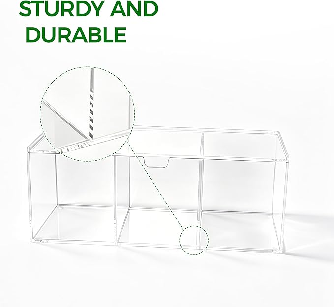 Lovemolly Acrylic Coffee Pod Organizer with Lid - 24 Pod Capacity, 3-Compartment Clear Coffee Bar Storage for Single Serve Capsules, Creamer Singles & Sugar Packets
