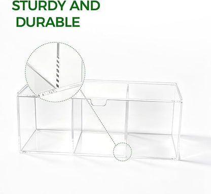 Lovemolly Acrylic Coffee Pod Organizer with Lid - 24 Pod Capacity, 3-Compartment Clear Coffee Bar Storage for Single Serve Capsules, Creamer Singles & Sugar Packets