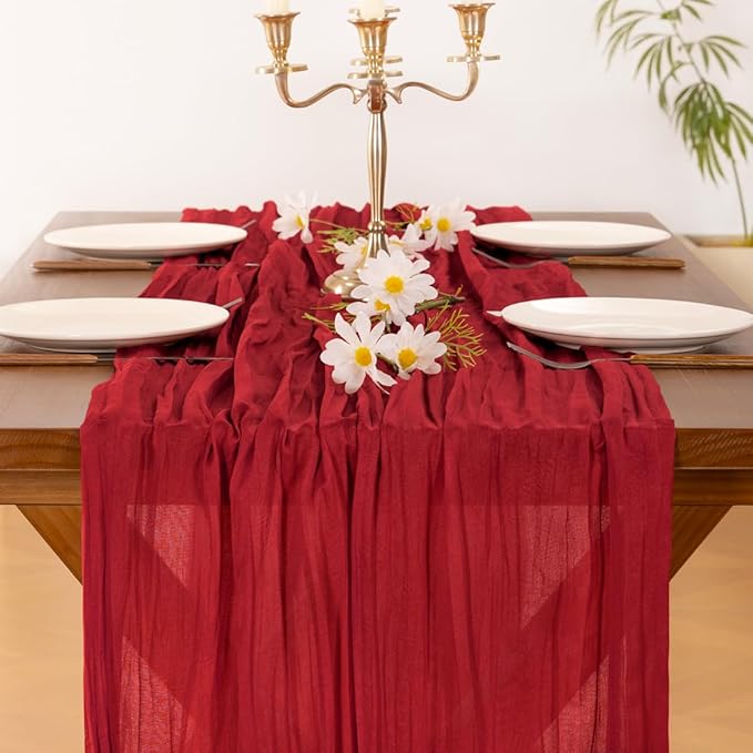 Socomi 3pcs Red Valentine's Day Cheesecloth Table Runner Boho Rustic Gauze 120 inch 10FT Cheese Cloth Runner for Wedding Party Baby Shower Birthday Home Decor Holiday Decorations