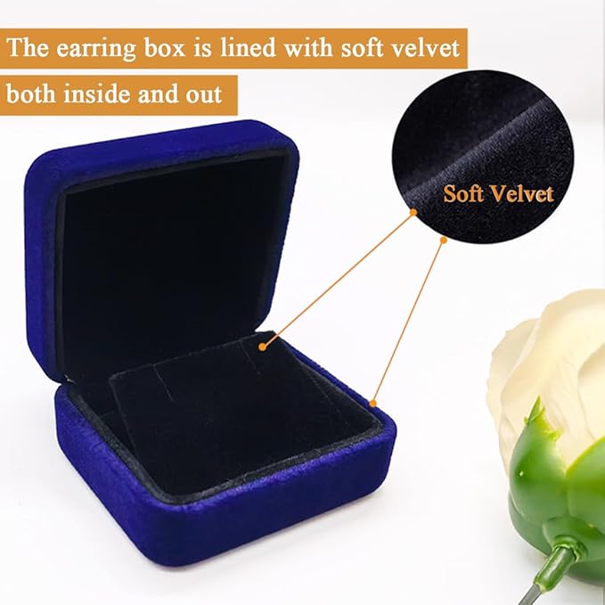 GBYAN 2 Pieces Velvet Earring Box,Stud Earring Gift Box,Jewelry Display Case for Proposal,Engagement,Wedding and Birthday,Blue