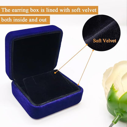GBYAN 2 Pieces Velvet Earring Box,Stud Earring Gift Box,Jewelry Display Case for Proposal,Engagement,Wedding and Birthday,Blue