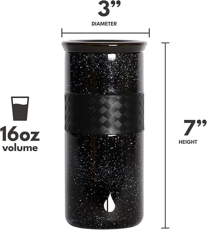 Elemental Artisan Insulated Tumbler, Triple Wall Coffee Travel Mug, Reusable Stainless Steel Coffee Tumbler with Ceramic Lid, Thermal Coffee Cups for Hot (6 Hrs) & Cold (18 Hrs), 16oz - Black Speckle
