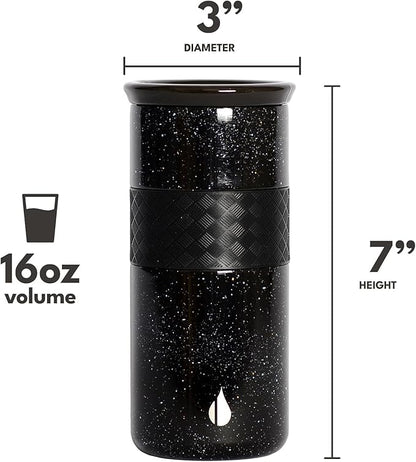 Elemental Artisan Insulated Tumbler, Triple Wall Coffee Travel Mug, Reusable Stainless Steel Coffee Tumbler with Ceramic Lid, Thermal Coffee Cups for Hot (6 Hrs) & Cold (18 Hrs), 16oz - Black Speckle