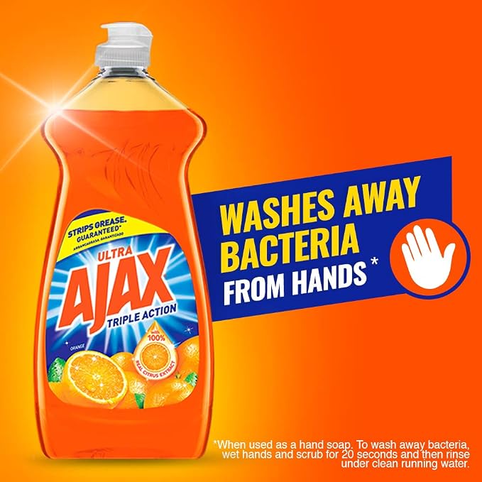 Ajax Ultra Liquid Dish Soap Orange Scent,Triple Action, Mess-Free, Easy-Flip Cap, 52 fl oz Bottle (Pack of 4)