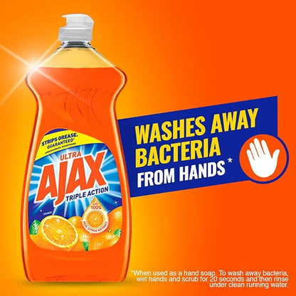 Ajax Ultra Liquid Dish Soap Orange Scent,Triple Action, Mess-Free, Easy-Flip Cap, 52 fl oz Bottle (Pack of 4)