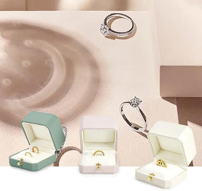 Oirlv Premium Leather Double Ring Box for Wedding Ceremony Engagement Couple Rings Holder Jewelry Gift Box(Blue,Double)