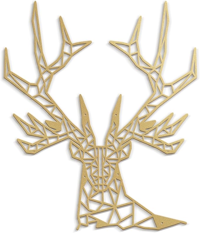 SIGNLEADER Metal Wall Art Decor Geometric Deer Head Modern Abstract Wall Sculpture Hangings Home Decoration for Living Room, Bedroom, Bathroom, Kitchen, Outdoor - 12" Gold