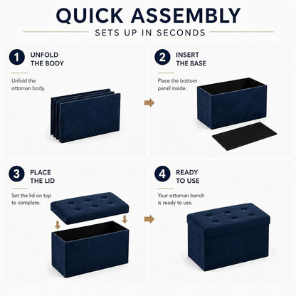 ALASDO 30 Inch Folding Storage Ottoman Bench with Hidden Storage, Velvet Storage Ottoman Foot Rest Stool, End of Bed Bench for Bedroom, Living Room, Entryway and Closet, Navy Blue