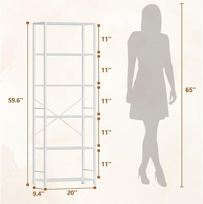 Furologee 6 Tier Book Shelf, Tall Wide Bookshelf, Modern Open Bookcase, Display Shelves Storage Organizer, Shelving Unit for Living Room, Home Office, Bedroom, Kitchen, White