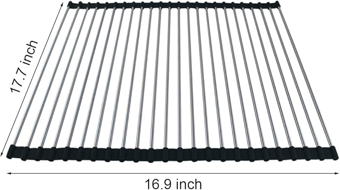 Ahyuan Roll up Dish Drying Rack Over The Sink Kitchen Roll up Sink Drying Rack Portable Dish Drainer Foldable Dish Drying Rack (Black, 17.8''X15.8'')