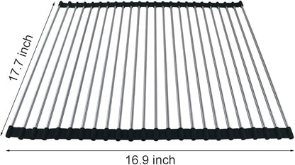 Ahyuan Roll up Dish Drying Rack Over The Sink Kitchen Roll up Sink Drying Rack Portable Dish Drainer Foldable Dish Drying Rack (Black, 17.8''X15.8'')