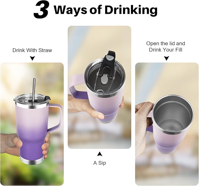 20 oz Tumbler with Handle, Stainless Steel Insulated Tumbler with Lid and Straw, Double Wall Vacuum Coffee Mug Tumbler, Insulated Coffee Thermal Cup for Cold and Hot (Light Dark Purple, 20, ounces)