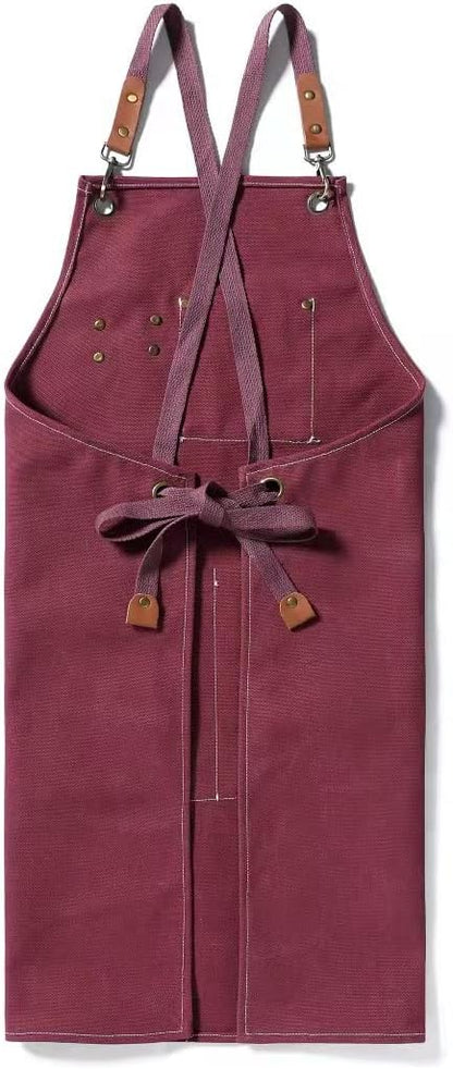 Tosewever Canvas Cross Back Chef Cotton Aprons for Men Women with Large Pockets