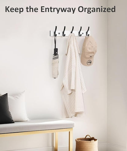 Coat Rack Wall Mount, 16.5 Inches Wood Coat Hooks Wall Mount, Wall Coat Rack with 5 Hooks, Hat Rack Wall Hooks for Hanging Coat, Bag, Towel (1Pack, White)