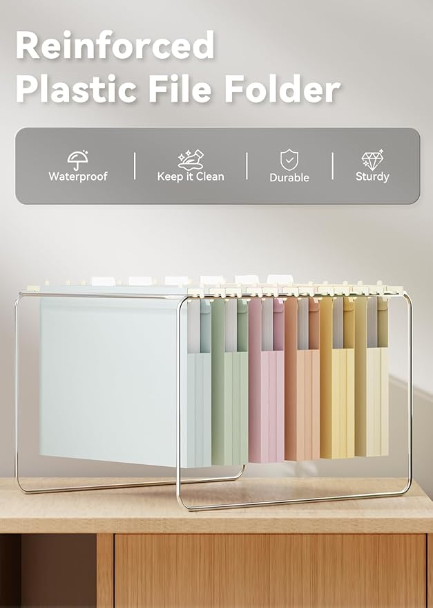 Ansook Hanging File Folders Letter Size Extra Capacity,Heavy Duty 1" Expandable Letter File Folders Hanging with Tabs,12 Pack Plastic File Cabinet Folders for File Frame/Box,Hanging File Organizer