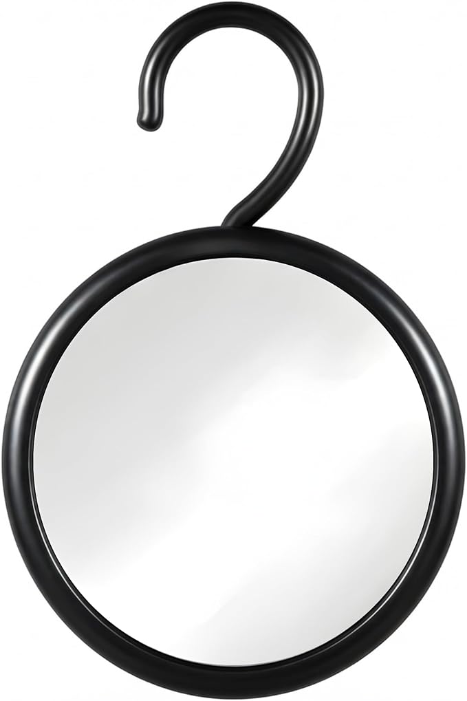 MIRRORVANA Hangable Round Fogless Shower Shaving Mirror with 360° Swivel Rotatable Hook for Hanging and Bonus Anti-Fog Spray - Anti Fog and Shatterproof Surface, 6.7" Diameter (Black)