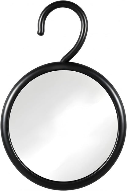 MIRRORVANA Hangable Round Fogless Shower Shaving Mirror with 360° Swivel Rotatable Hook for Hanging and Bonus Anti-Fog Spray - Anti Fog and Shatterproof Surface, 6.7" Diameter (Black)