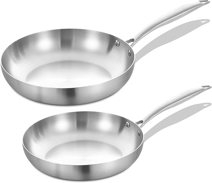Inqibee 9.5-10 Inch Tri-Ply Stainless Steel Frying Pan Set of 2, Skillets, Induction Cooking Pan, Pots and Pans Set, Dishwasher and Oven Safe