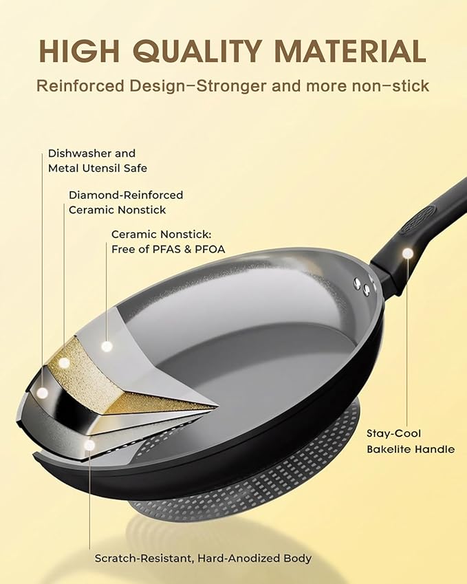 9.5 Inch Nonstick Frying Pan Skillet, Ceramic Frying Pan, Non Toxic Healthy Ceramic Coating, Suitable for All Stovetops, PTFE PFOA PFOS Free, Black