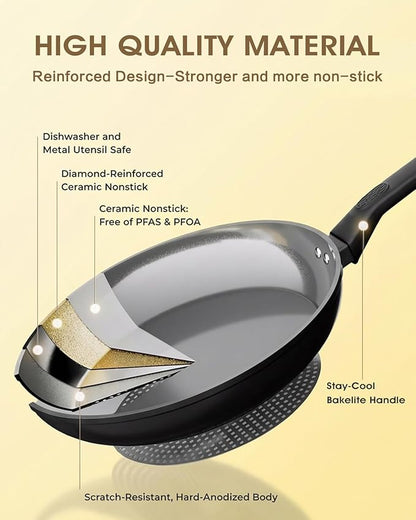 9.5 Inch Nonstick Frying Pan Skillet, Ceramic Frying Pan, Non Toxic Healthy Ceramic Coating, Suitable for All Stovetops, PTFE PFOA PFOS Free, Black