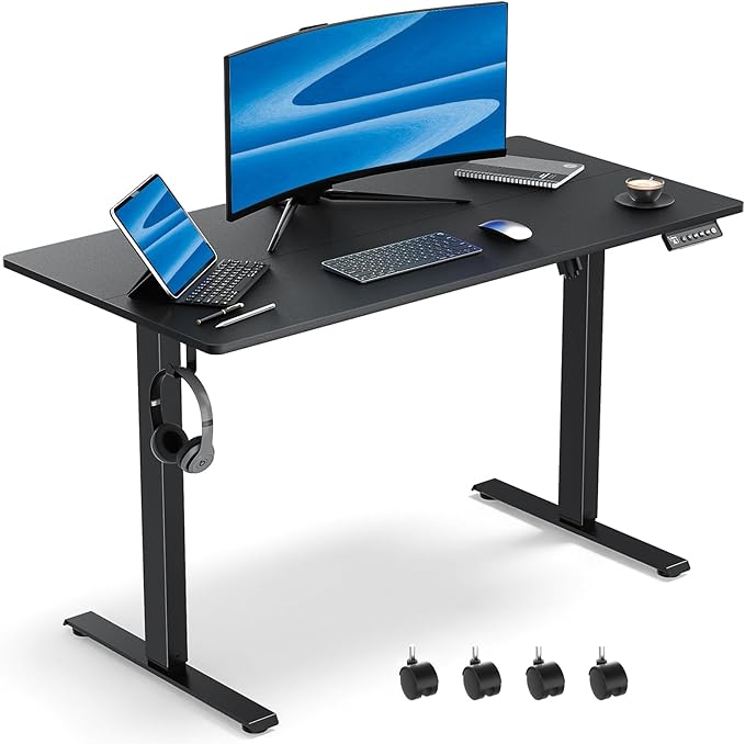48 x 24 Inch Electric Standing Desk Adjustable Height, Sit Stand Desk, Stand up Desk for Home Office, Computer Workstation (Spliced Desktop,Black)