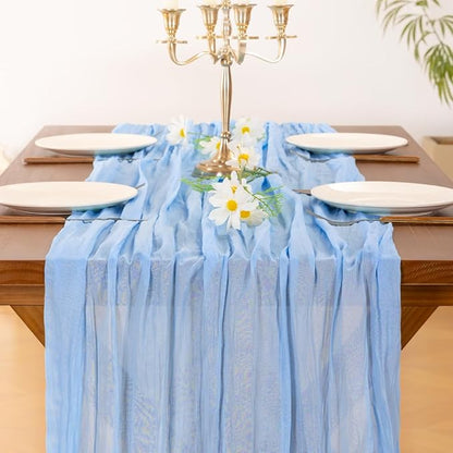 Socomi 6pcs Blue Valentine's Day Cheesecloth Table Runner Boho Rustic Gauze 120 inch 10FT Cheese Cloth Runner for Wedding Party Baby Shower Birthday Home Decor Holiday Decorations