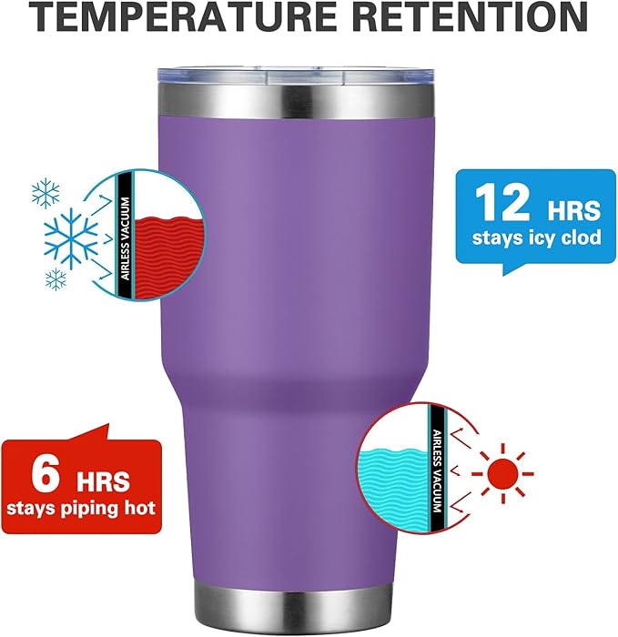 MEWAY 30oz Insulated Tumbler With Lids and Straws,Stainless Steel Double Vacuum Coffee Tumbler Cup, Brush, Durable Powder Coated Coffee Cup for Cold & Hot Drinks, Office, Travel(Purple,4 PACK)
